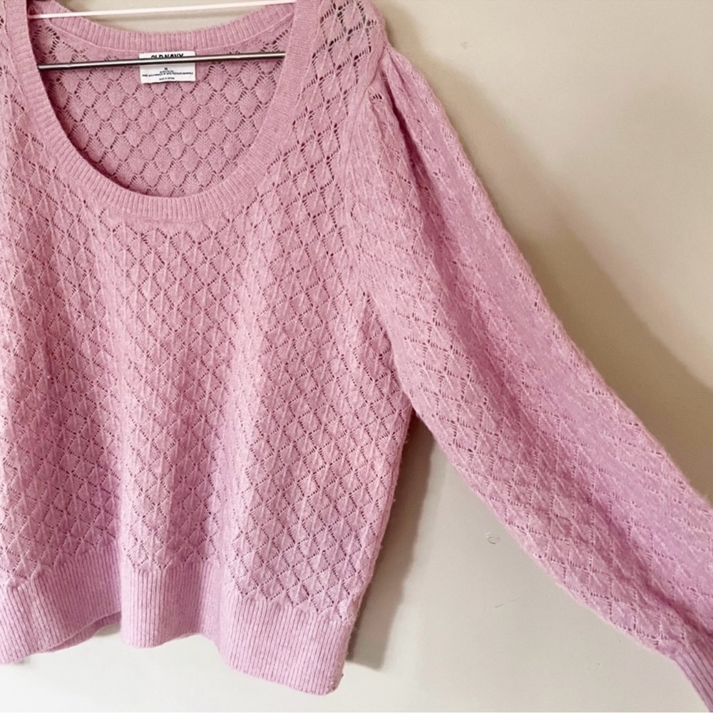 Old Navy Open Knit Wool Blend Sweater Pink XL Feminine Cottagecore Girly Office - Picture 4 of 8